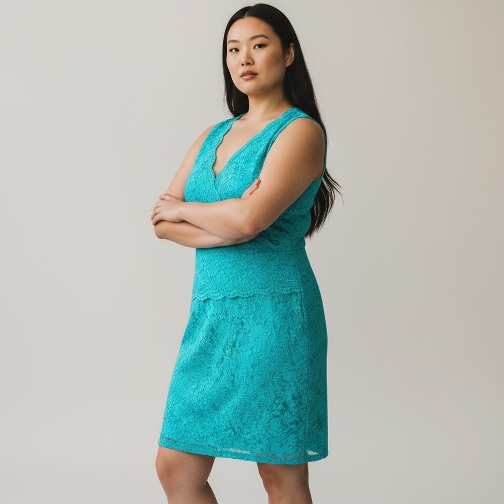 Turquoise Lace V Neck Sleeveless Sheath Dress NWT coquette‎ feminine